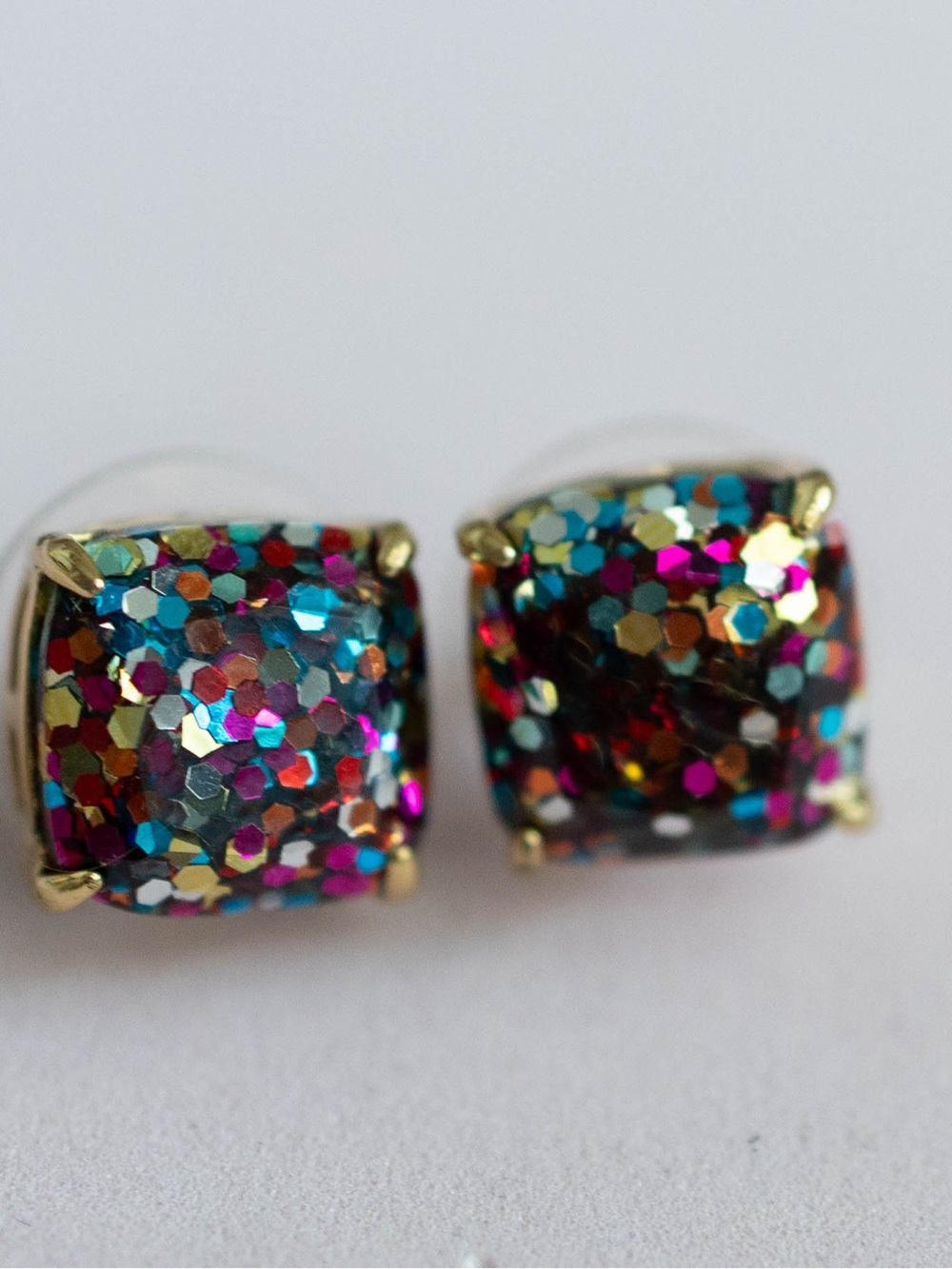 Kate Spade Multicolor Glitter Square Stud Earrings